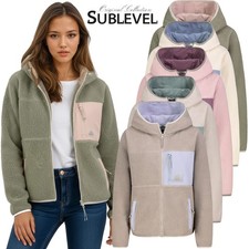 SUBLEVEL Fleecejacke Damen Teddyfleece Jacke Kapuzenpullover Outdoor