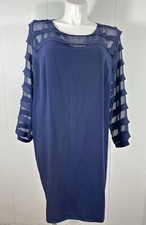 NWT Loft Plus Sz 18 Womens Navy Blue Dress sleeves sheer Shift Dress Keyhole
