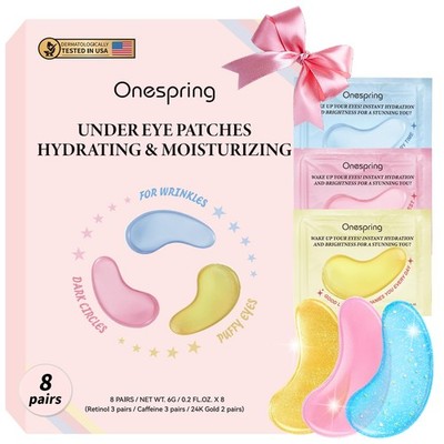 Onespring Eye Masks (8 Pairs) - 24K Gold, Caffeine and Retinol Light Pink 