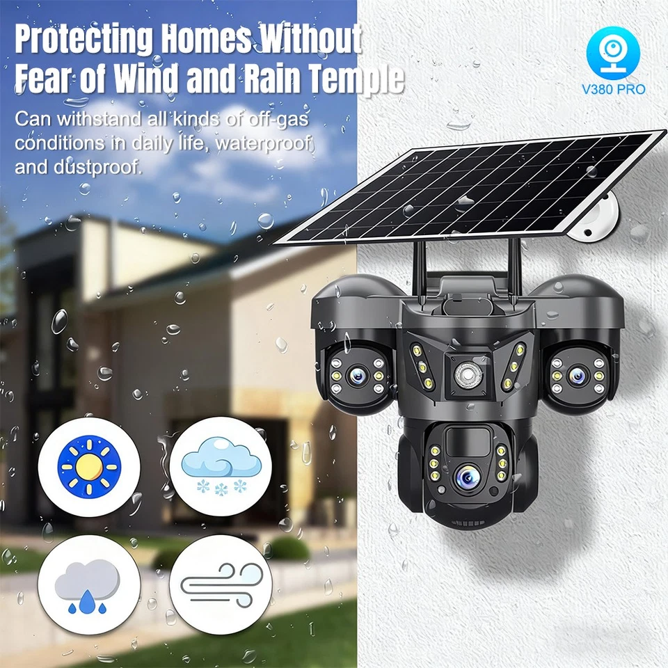 NEW 3 Lens Solar Battery Home Security Camera Outdoor Wifi Wireless PTZ CCTV US - Image 4 of 4