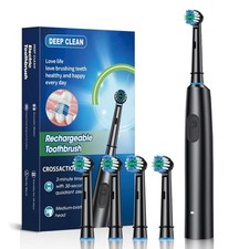Deep Clean Rechargeable Electric Toothbrush Black - 4 Brush Heads & Timer