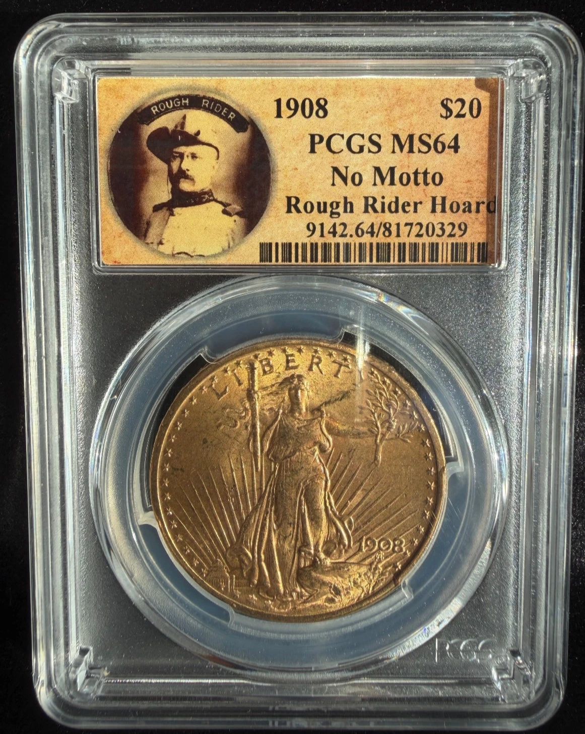 1908 No Motto $20 Rough Rider Double Eagles Saint Gaudens PCGS MS-64