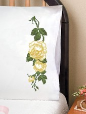 Design Works Crafts Yellow Rose Stamped for Embroidery Pillowcases