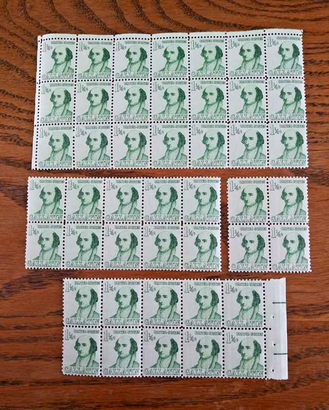 USA 250th, Albert Gallatin, 1 & 1/4¢ stamp, 4 blocks (45 total), Scott# 1279 MNH