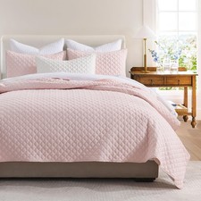 Quilt Queen Size Light Pink, Lightweight Quilts for Summer Ultra-Soft Microfi...