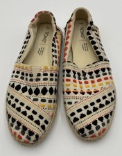 TOMS Alpargata Rope Espadrille Flat Women  s 8 Natural Woven Boho Embroidered