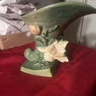 Vintage Roseville Pottery Magnolia Cornucopia vase 184-6 green 6.5" 1940s EUC