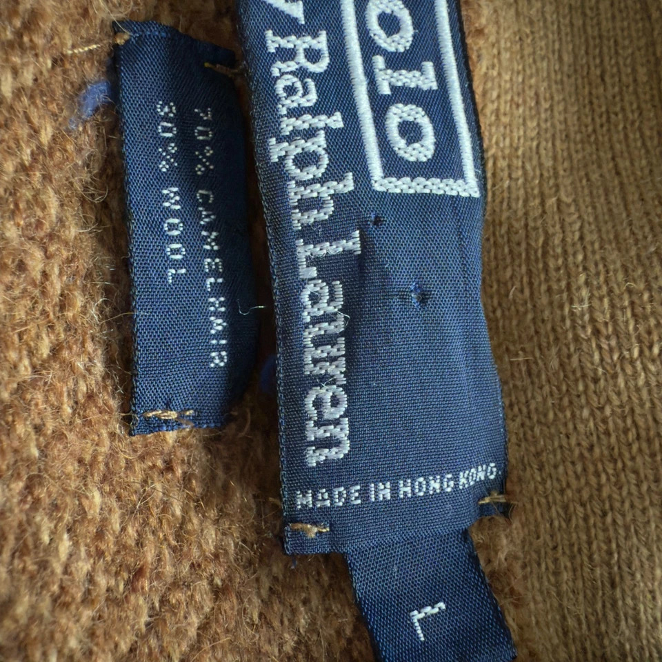 Cárdigan de lana vintage Polo Ralph Lauren pelo de camello *Defecto espiga herencia L Foto 4 de 4
