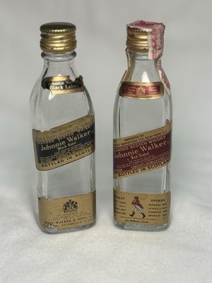 Vintage Johnnie Walker Mini Bottles Lot Black Label & Red Label 50ml Empty 1960s