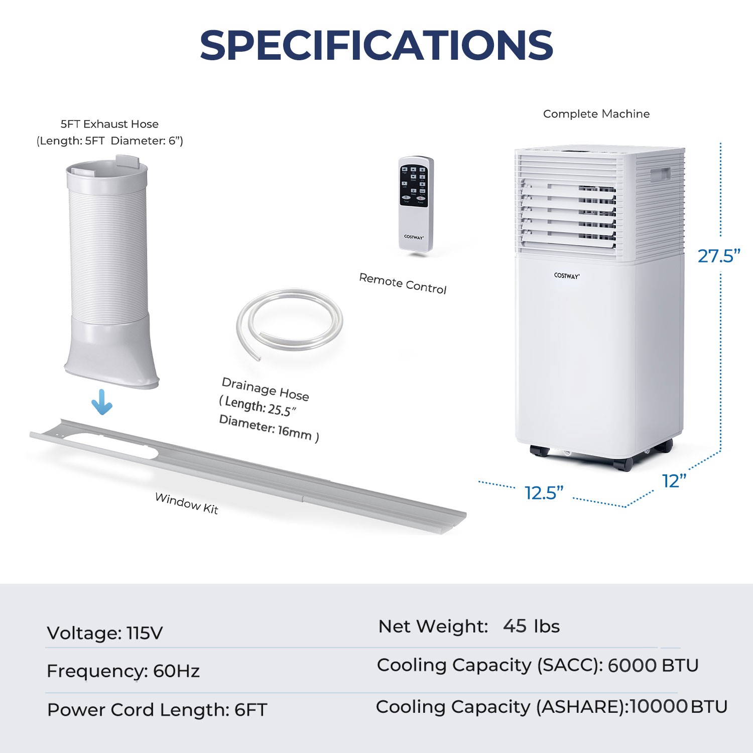 10000 BTU Portable Air Conditioner 3-in-1 Air Cooler w/Dehumidifier & Fan Mode