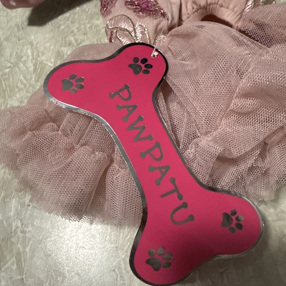 PawPatu Rosa Rosas Volantes Satén Arco Cachorro Perro Vestido Tutú XS Nuevo Regalo Para Perros Foto 4 de 4