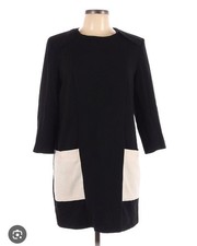 H&M Women's Black Career Work 3/4 Sleeve Dress Two Cream Pockets Size 10