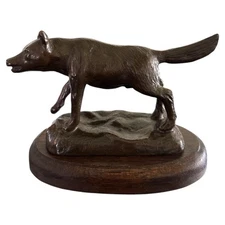 Bronze Sculpture Of A wolf Statue Signed By Charles M. Pannage 1984 Handmade