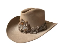 Vintage John B Stetson 3X Beaver XXX Cowboy Hat Beige w/ Feather Size 6-7/8