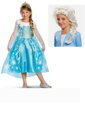 Princess Elsa Halloween Costume 7/8 Blue Dress, Wig Tiara Disney Frozen Girls