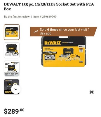 DeWalt 155pc 14/38/12Dr Socket Set with PTA Box
