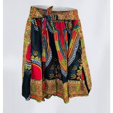 African NF Dashiki Cotton Maxi Skirt w Elastic Waist Tie Belt one size fits most