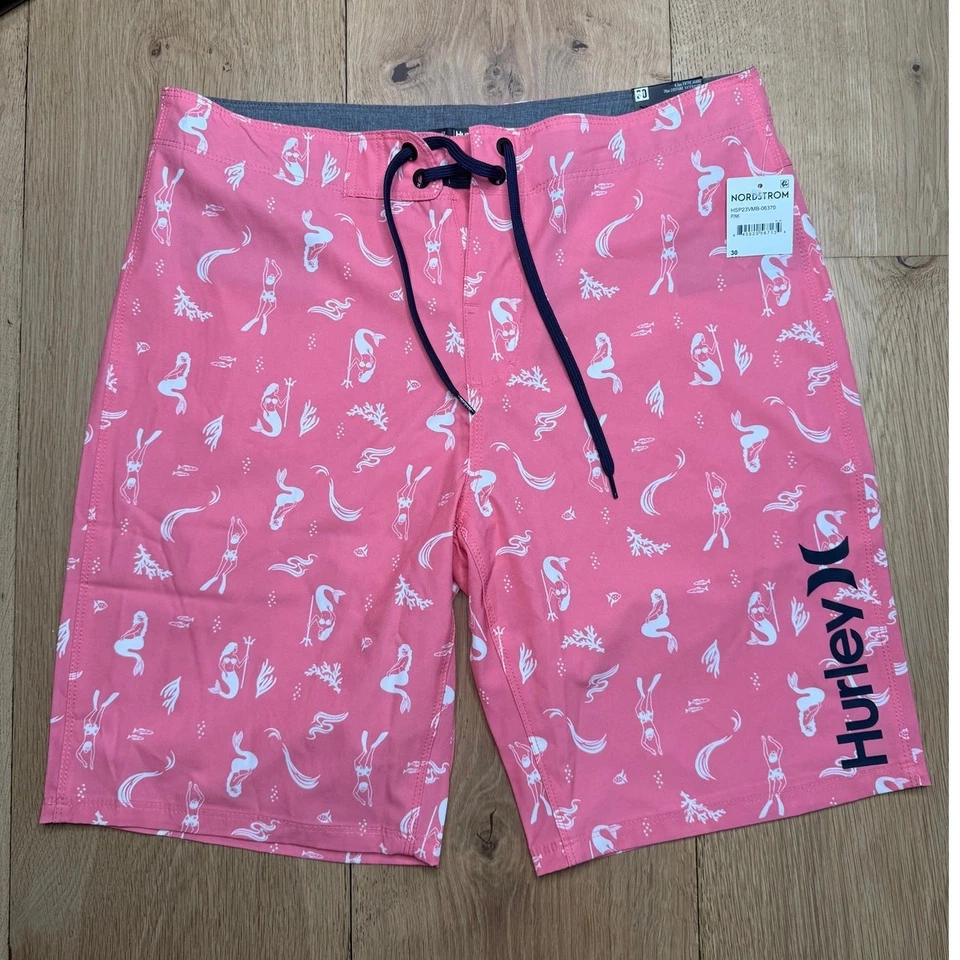 Neu mit Etikett Hurley Herren Tiefsee 20" rosa Bade Boardshorts Meerjungfrau Ozean Strand 30