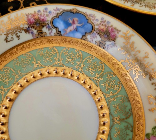 Limoges Green Gold Encrusted Cupid Tea Pot Cup & Saucer Creamer Sugar Bowl 6 Set - Picture 15 of 24