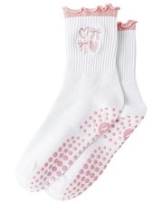 Yawlsow Cute Ruffle Pilates Grip Socks, Crew Grippy Socks Women Non Slip