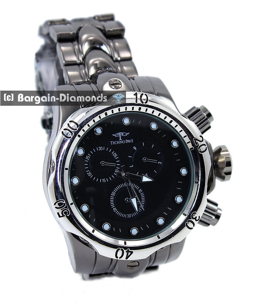Mens Big Black Clubbing Watch Black Dial Silver Hands White Hours
