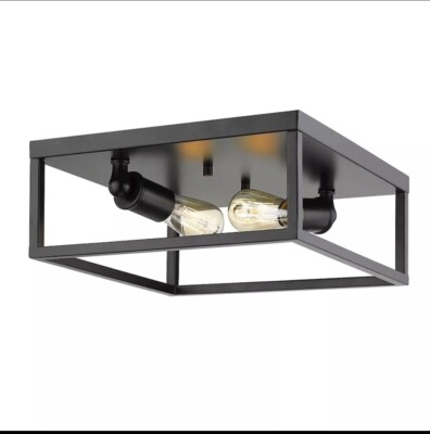 Golden Lighting 2072-FM Wesson Two Bulb 12''W Flush Mount Square Fixture - Black