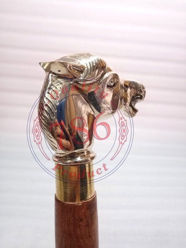 Bastone da passeggio antico manico testa di cavallo in legno stile vintage bastone di design - Foto 4 di 5