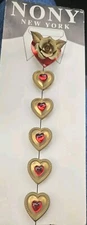 VTG NONY NEW YORK  Goldtone With Red Hearts Button Covers #2996