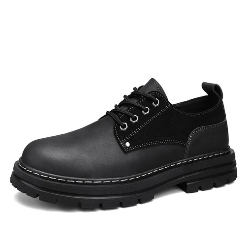 Zapatos de montar de cuero real de caña baja para hombre Zapatos de trabajo Punta redonda Con cordones Zapatos al aire libre - Imagen 8 de 9