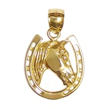 New 14k Yellow Gold Horse Horseshoe Pendant
