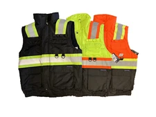 Men's Hi Vis Class 2 Safety Insulated Multiple Pocket Padded Vest Fleece Lined