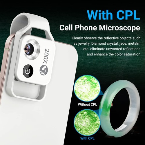APEXEL 200X HD Digital Microscope Lens Pocket Macro Lens With CPL LED Clip White - Photo 7 sur 11
