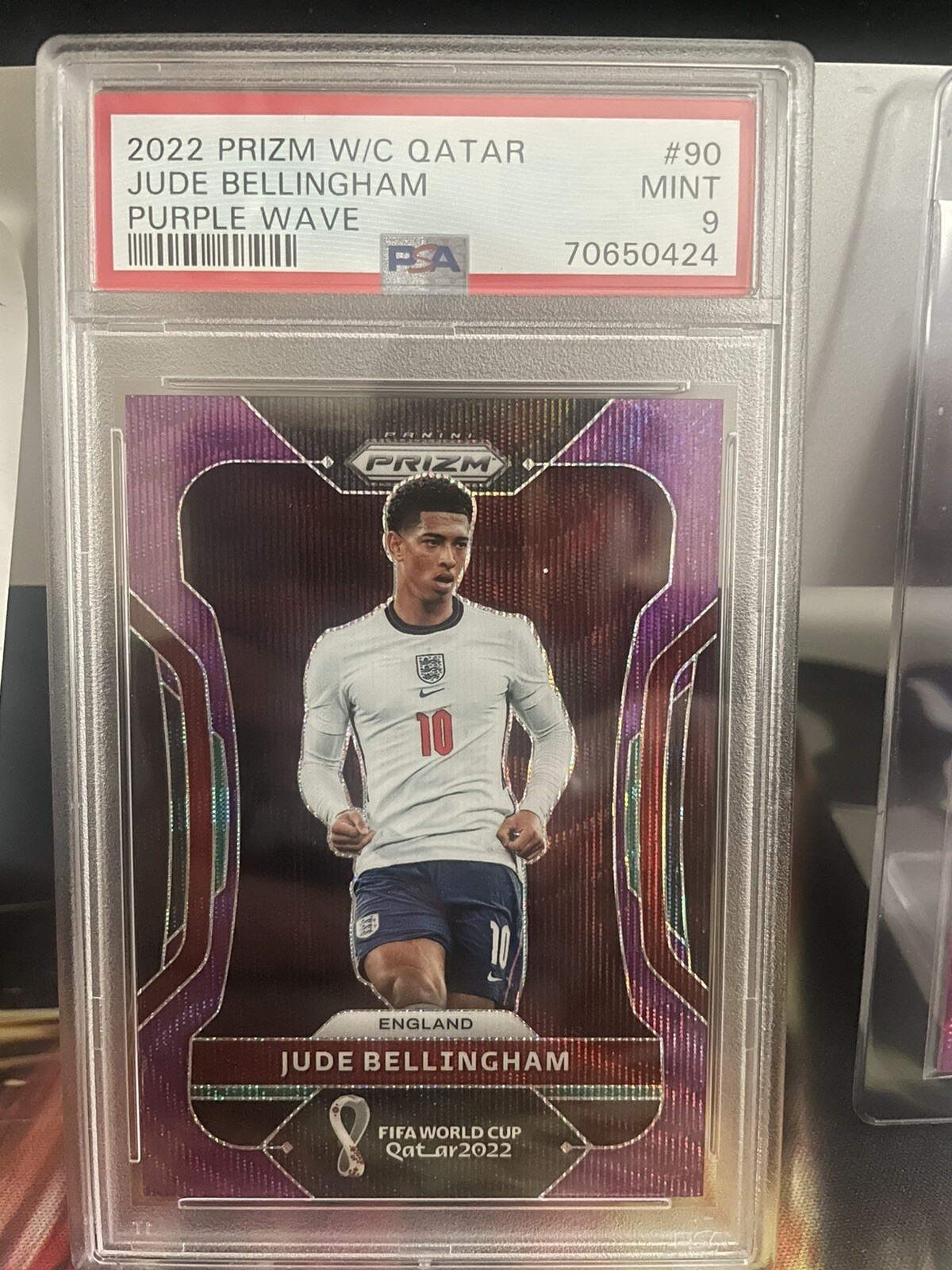2022 Prizm Fifa World Cup Jude Bellingham Purple Wave /99 SP England PSA 9