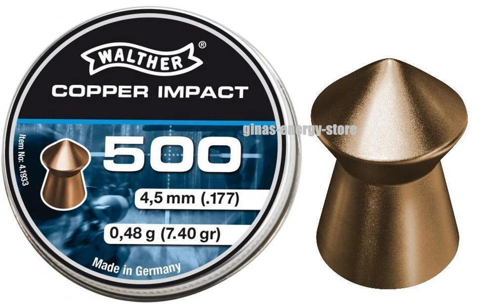 1 x 500 Umarex Walther Copper Impact 4,5 mm Diabolos Spitzkopf Luftgewehr Luftpi