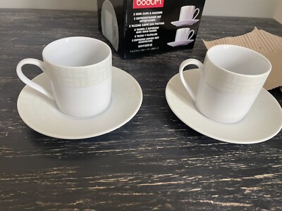 BODUM Fine Porcelain Demi Tassen und Untertassen Paar NEU