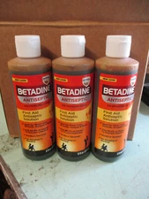 3 PACK Betadine ANTISEPTIC FIRST AID SOLUTION 8 Oz NO STING QTY3 EXP 7-26 U14