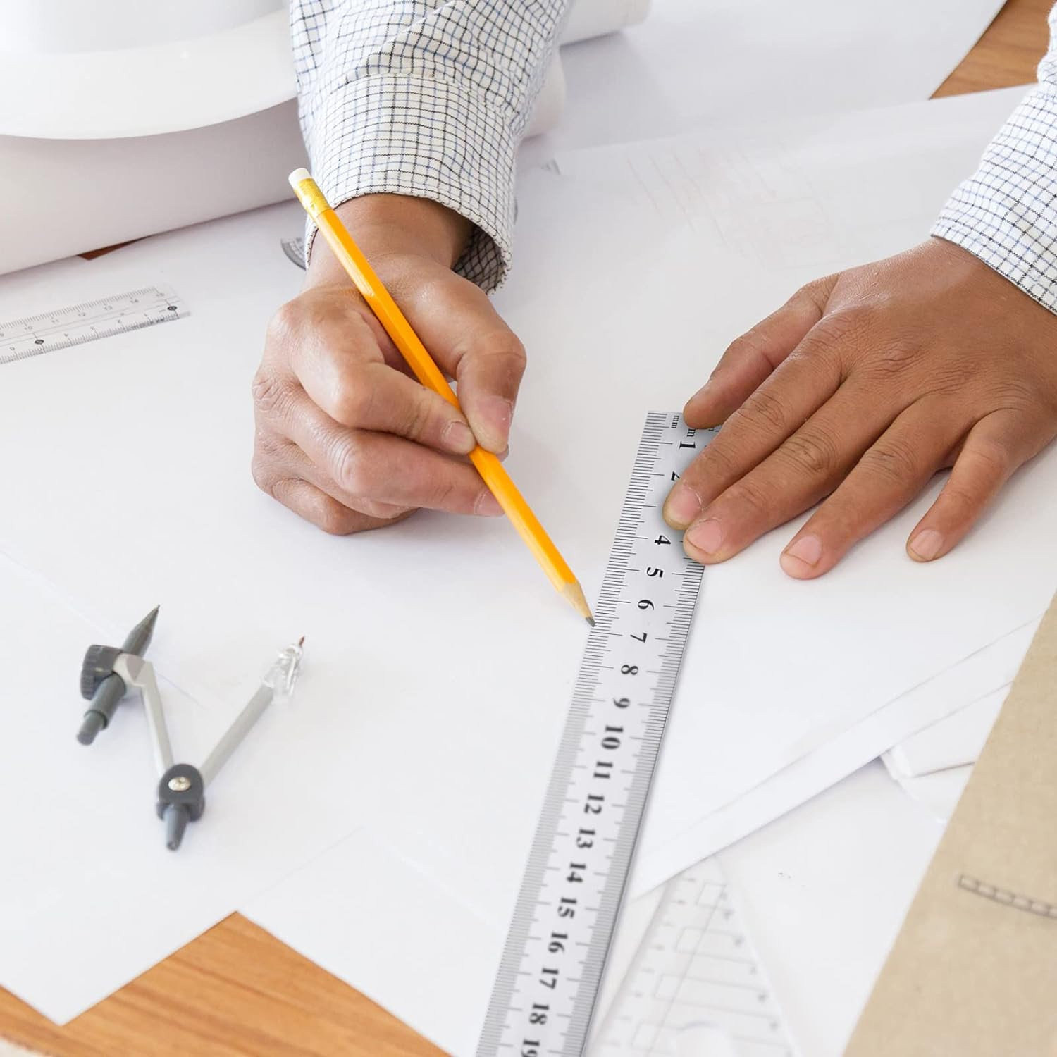 Lothee 6 Pieces Metal Yard Stick Meter Stick Large Stainless Steel Ruler Bulk Ru