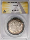 1889-P Morgan Silver Dollar ANACS MS 63 Toned End Roll Album Rim Toning