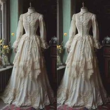 Vintage Mid Century Wedding Dresses Lace Appliques Long Sleeves Bridal Gowns