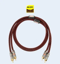 Hifi Audio Cable 2 RCA to 2 RCA Stereo 4N OFC Interconnect Line  For Amplifier