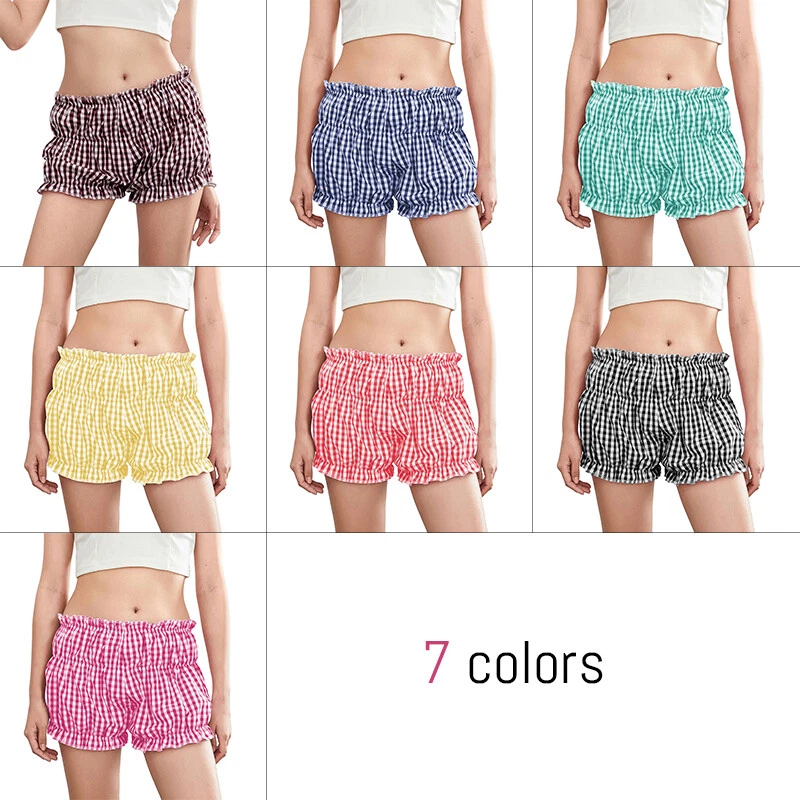 Pantalones cortos a rayas para mujer Bloomers con volantes cintura elástica pantalones calientes bragas bragas Foto 3 de 4