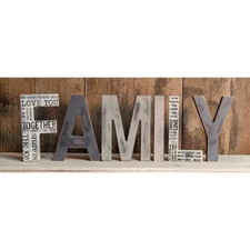 New Rustic Shabby Farmhouse Chic Gray White FAMILY Letters Word Sign Sitting 