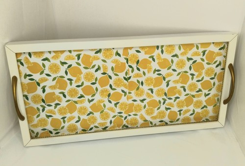 Large Handcrafted Decorative Serving Tray Bright Yellow Lemon Print Design... - Picture 5 of 12