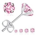 Zirconia Cz Stud Post Earrings 2-8mm Solid 925 Sterling Silver Round Pink Cubic