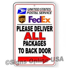 Please Deliver All Packages To Back Door Arrow Right  Sign / Decal  / Si013