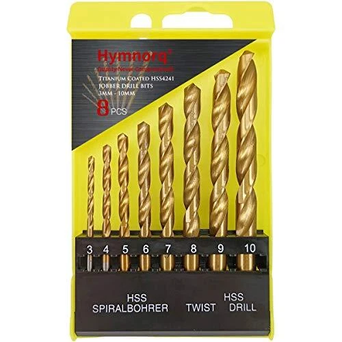 3 to 10mm Metric Titanium Coated HSS Twist Drill Bit Set of 8pcs