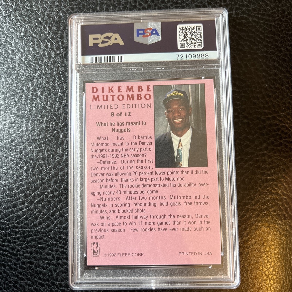 dikembe mutombo limited edition card Dikembe Mutombo Rookie Card 1991-92 Fleer #4 PSA 9 –  SUPERIORSPORTSINVESTMENTS.COM main image 0