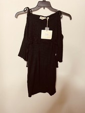 Somedays Lovin Black Knit Cold Shoulder Ties SL1621i Crochet Dress Size XS**