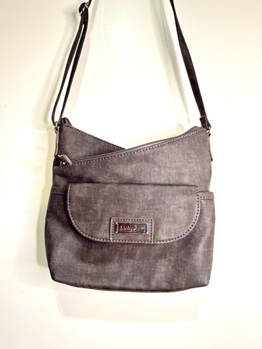 MultiSac Gray Crossbody Bag Zip Top Snap Flap Pocket Adjustable Strap