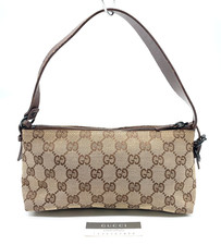 Auth Gucci GG Canvas x Leather Beige 103399 Accessory Pouch Handbag SK110179